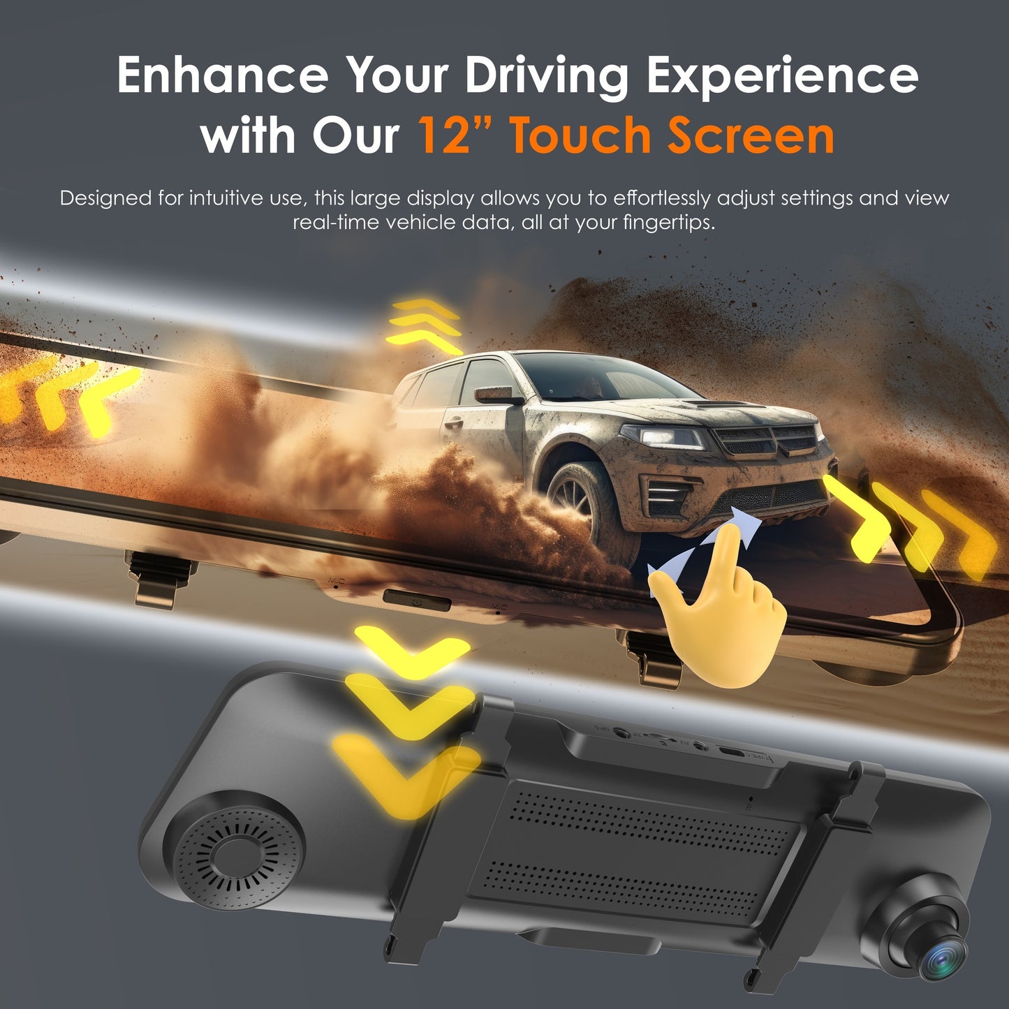 UZIVO U24 Mirror Dash Cam, 4-Channel, 12” Touchscreen, 1080p, 170° Wide Angle, Stream Media, Auto-Backup Camera for Car, Truck, Taxi, Night Vision, Parking Monitor,FREE 128GB Card