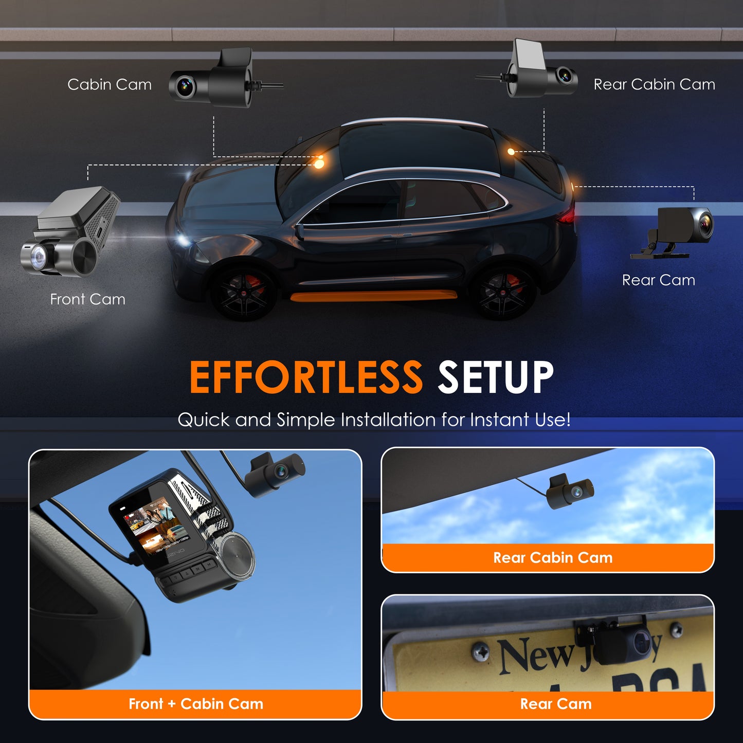 Uzivo RH24 Quad-Channel Dash Cam – 1080p Front, Rear, Cabin & Exterior Coverage | Wi-Fi | Optional GPS | 2" LCD | 170° Wide Angle | 24-Hour Parking Surveillance | 128GB Memory Card Included
