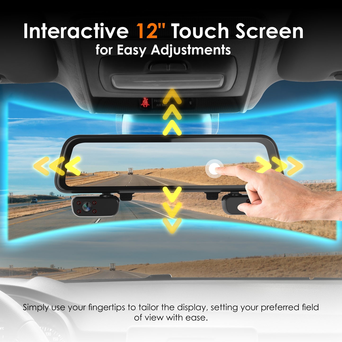 UZIVO U44 4-Channel Mirror Dash Cam, 12” Touch Screen, 1080p, 170° Wide Angle, Stream Media, Auto-Backup Camera for Car, Truck, Taxi, Parking Monitor, Night Vision,FREE 128GB Card